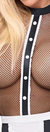 Schwarzes verführerisches Zierknopfleisten Servier Set mit Strapsbody von Cottelli COSTUMES – Ansicht 6