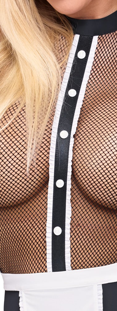 Schwarzes verführerisches Zierknopfleisten Servier Set mit Strapsbody von Cottelli COSTUMES – Ansicht 6