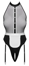Schwarzes verführerisches Zierknopfleisten Servier Set mit Strapsbody von Cottelli COSTUMES – Ansicht 8