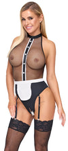 Schwarzes verführerisches Zierknopfleisten Servier Set mit Strapsbody von Cottelli COSTUMES – Ansicht 3