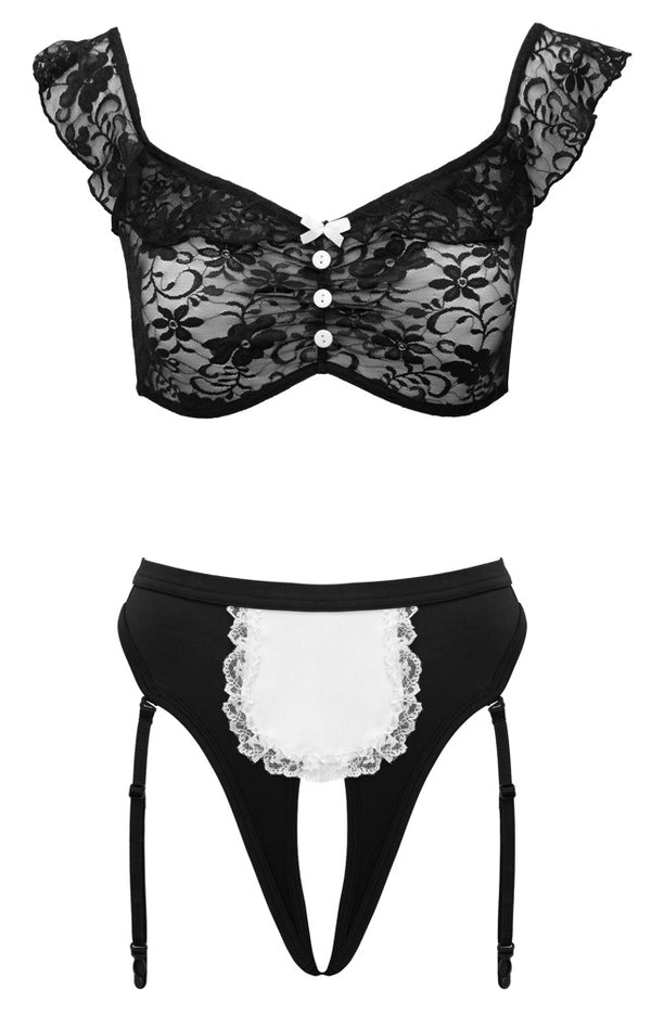 Schwarzweißes aufregendes Dienstmädchen Servier Set mit offenem Schritt von Cottelli COSTUMES – Ansicht 8