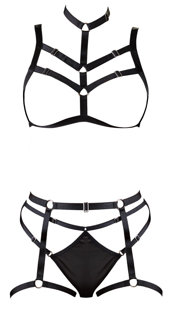 Schwarzes Harness-Set mit Bondage-Vibe aus elastischem Material von Cottelli – Ansicht 7