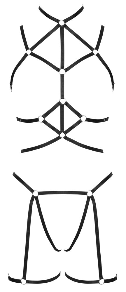 Schwarzes 3-teiliges Harness-Set mit Brust- und Hüft-Harness und String von Cottelli – Ansicht 5