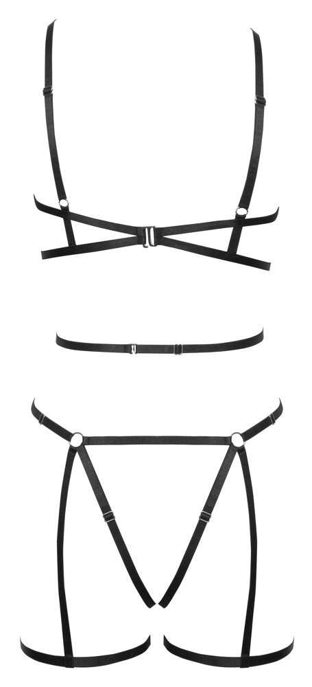 Schwarzes 3-teiliges Harness-Set mit Brust- und Hüft-Harness und String von Cottelli – Ansicht 6
