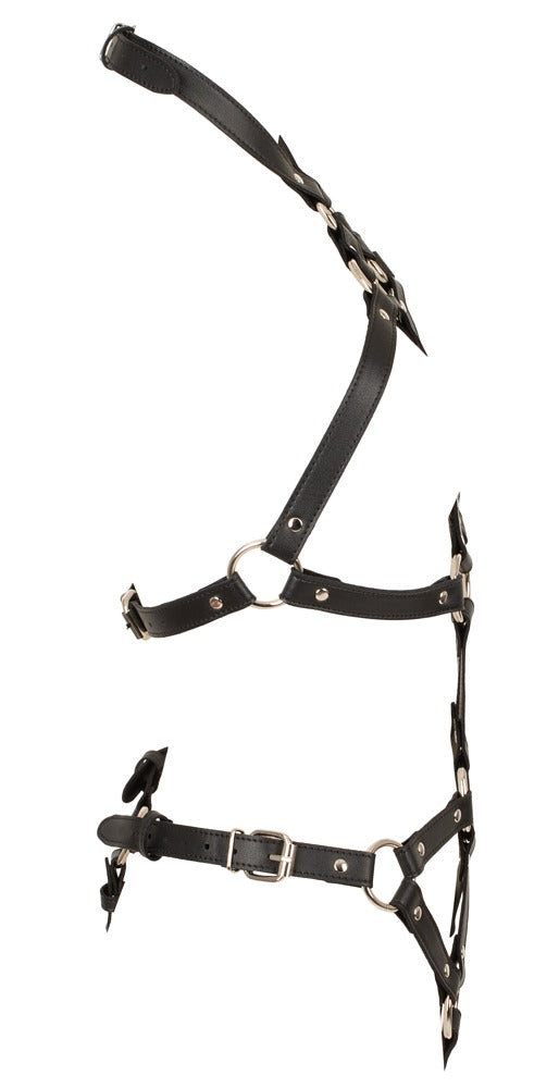 Schwarzes verführerisches Harness im Lederlook mit silbernen Nieten von Bad Kitty – Ansicht 8