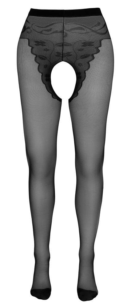 Schwarze Straps-Strumpfhose mit Höschenteil, Ziernaht und offenem Schritt von Cottelli – Ansicht 4
