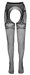 Schwarze Netz-Straps-Strumpfhose ouvert mit Strumpfband und Ziernaht von Cottelli – Ansicht 5