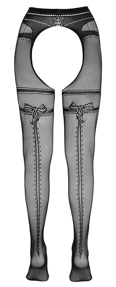 Schwarze Netz-Straps-Strumpfhose ouvert mit Strumpfband und Ziernaht von Cottelli – Ansicht 6