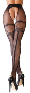 Schwarze Netz-Straps-Strumpfhose ouvert mit Strumpfband und Ziernaht von Cottelli – Ansicht 2