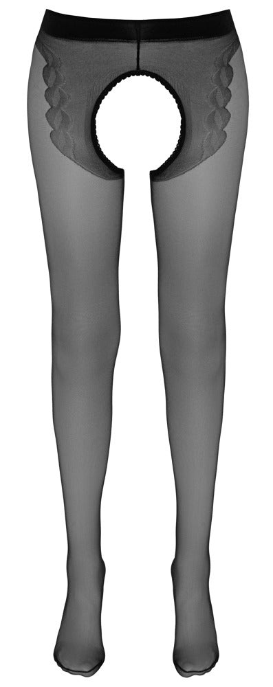 Schwarze seidige Strumpfhose ouvert mit eingewebtem Tanga und offenem Schritt von Cottelli – Ansicht 5