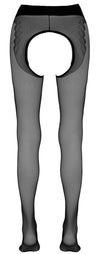Schwarze seidige Strumpfhose ouvert mit eingewebtem Tanga und offenem Schritt von Cottelli – Ansicht 6