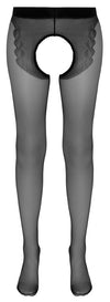 Schwarze seidige Straps-Strumpfhose mit roter Ziernaht und offenem Schritt von Cottelli – Ansicht 7
