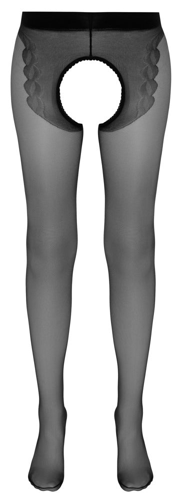 Schwarze seidige Straps-Strumpfhose mit roter Ziernaht und offenem Schritt von Cottelli – Ansicht 7