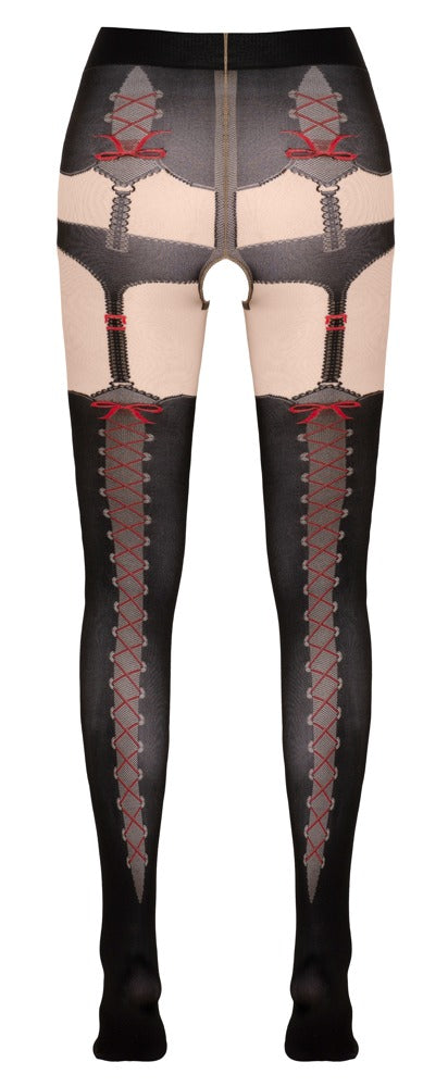 Schwarze Straps-Strumpfhose im Trachten-Look mit Höschen, Strapsen und Overknees von Cottelli – Ansicht 5