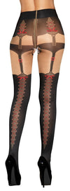 Schwarze Straps-Strumpfhose im Trachten-Look mit Höschen, Strapsen und Overknees von Cottelli – Ansicht 3