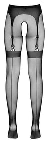 Schwarze Netz-Strumpfhose ouvert mit eingewebtem Strapsgurt und Naht von Cottelli – Ansicht 6