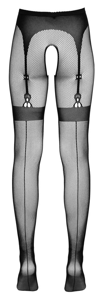 Schwarze Netz-Strumpfhose ouvert mit eingewebtem Strapsgurt und Naht von Cottelli – Ansicht 6