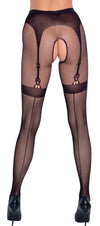 Schwarze Netz-Strumpfhose ouvert mit eingewebtem Strapsgurt und Naht von Cottelli – Ansicht 3