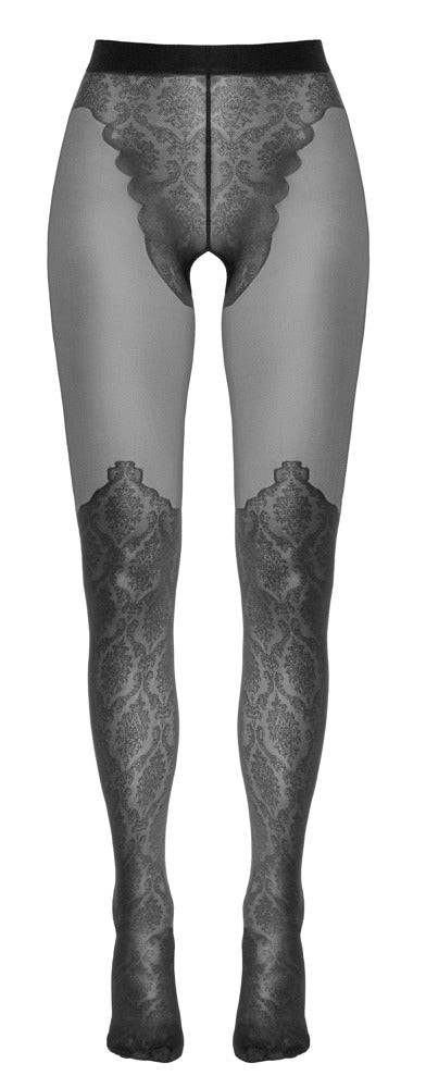 Schwarze Strumpfhose ouvert im Overknee-Look mit feiner Spitzenoptik von Cottelli – Ansicht 7
