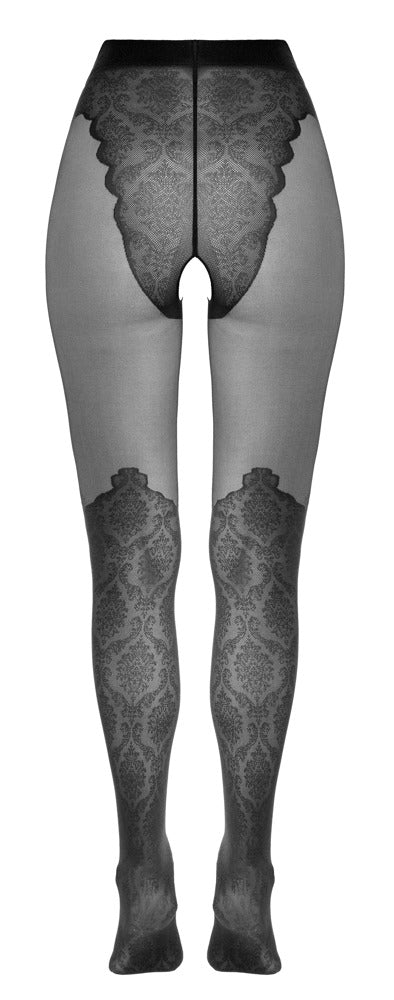 Schwarze Strumpfhose ouvert im Overknee-Look mit feiner Spitzenoptik von Cottelli – Ansicht 8
