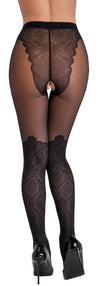 Schwarze Strumpfhose ouvert im Overknee-Look mit feiner Spitzenoptik von Cottelli – Ansicht 4