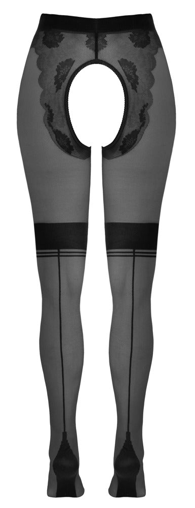Schwarze Strumpfhose ouvert mit eingewebtem Höschenteil in Spitzenoptik von Cottelli – Ansicht 8