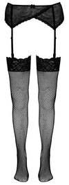 Schwarze Straps-Strümpfe aus Netz mit Spitzenrand und Zierschnürung von Cottelli – Ansicht 4