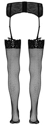 Schwarze Straps-Strümpfe aus Netz mit Spitzenrand und Zierschnürung von Cottelli – Ansicht 5