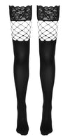 Schwarze halterlose Strümpfe im 2-in-1-Look aus Blickdicht und Netz von Cottelli – Ansicht 5