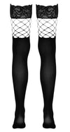 Schwarze halterlose Strümpfe im 2-in-1-Look aus Blickdicht und Netz von Cottelli – Ansicht 6