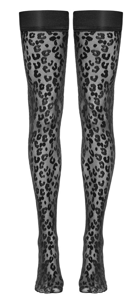 Schwarze halterlose Strümpfe im angesagten Leo-Look von Cottelli – Ansicht 5