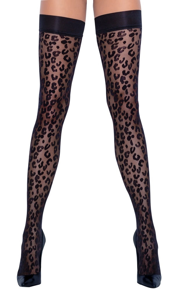 Schwarze halterlose Strümpfe im angesagten Leo-Look von Cottelli – Ansicht 2
