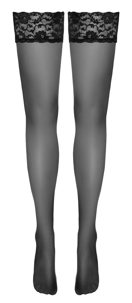 Schwarze halterlose Strümpfe mit 9 cm breitem Spitzen-Abschluss von Cottelli – Ansicht 8