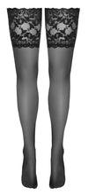 Schwarze halterlose Strümpfe mit extra breitem 14 cm Spitzen-Abschluss von Cottelli – Ansicht 7