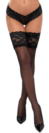 Schwarze halterlose Strümpfe mit extra breitem 14 cm Spitzen-Abschluss von Cottelli – Ansicht 4