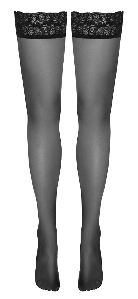 Schwarze halterlose Strümpfe mit dezentem 6 cm Spitzen-Abschluss von Cottelli – Ansicht 7