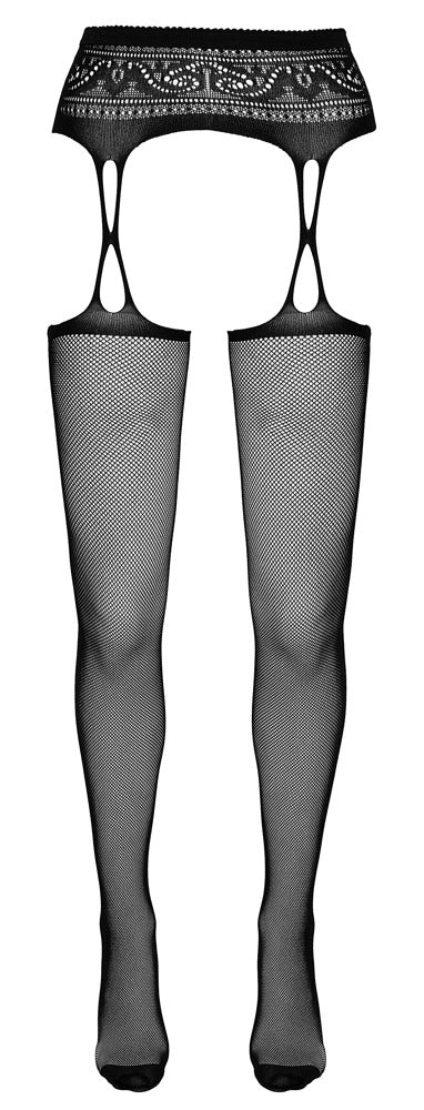 Schwarze Straps-Strumpfhose aus Netz in Strapsgurt-Optik mit offenem Schritt von Cottelli – Ansicht 5