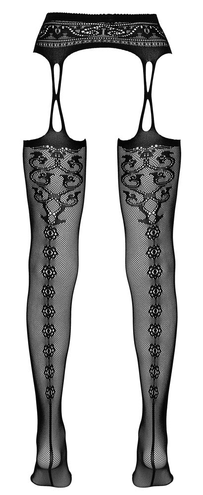 Schwarze Straps-Strumpfhose aus Netz in Strapsgurt-Optik mit offenem Schritt von Cottelli – Ansicht 6