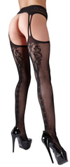 Schwarze Straps-Strumpfhose aus Netz in Strapsgurt-Optik mit offenem Schritt von Cottelli – Ansicht 3