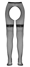 Schwarze Straps-Strumpfhose aus grobem Netz mit Spitzen-Strumpfbändern von Cottelli – Ansicht 5