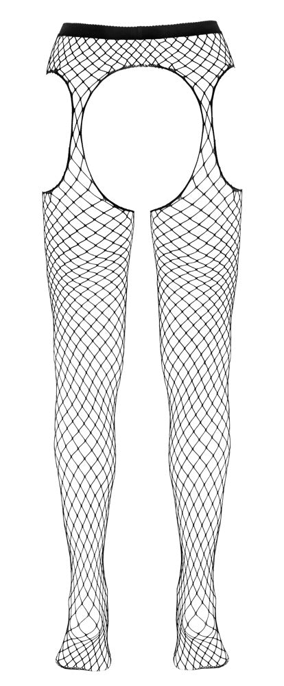 Schwarze Straps-Strumpfhose aus grobem Netz mit seitlichen Cut-outs von Cottelli – Ansicht 6