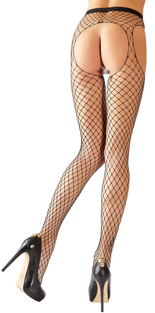 Schwarze Straps-Strumpfhose aus grobem Netz mit seitlichen Cut-outs von Cottelli – Ansicht 4