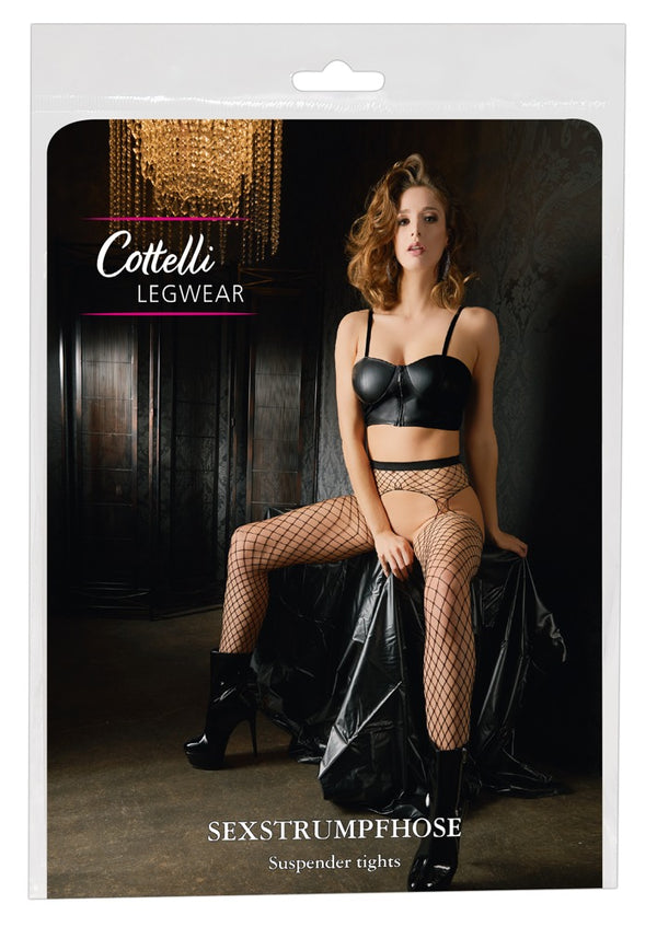 Schwarze Straps-Strumpfhose aus grobem Netz mit seitlichen Cut-outs von Cottelli