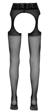 Schwarze Straps-Strumpfhose in Spitzen-Optik mit spitzenbesetzten Cut-outs von Cottelli – Ansicht 6