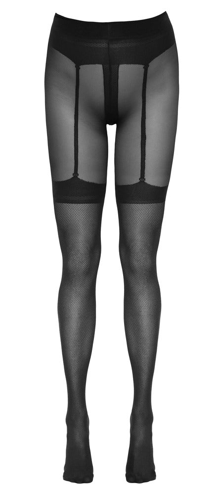 Schwarze Netz-Strumpfhose ouvert mit eingewebtem Strapsgurt und offenem Schritt von Cottelli – Ansicht 5
