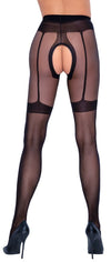 Schwarze Netz-Strumpfhose ouvert mit eingewebtem Strapsgurt und offenem Schritt von Cottelli – Ansicht 3