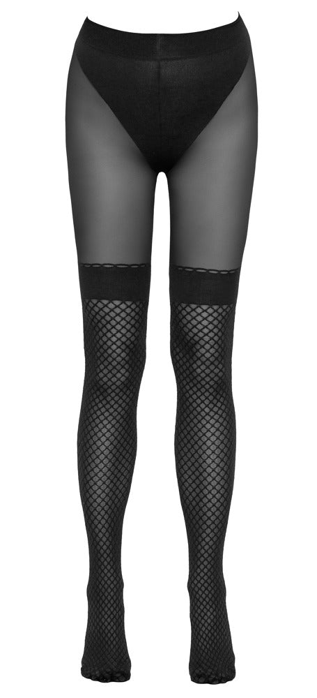 Schwarze Strumpfhose ouvert mit Netz-Overknees und blickdichtem Höschen von Cottelli – Ansicht 5
