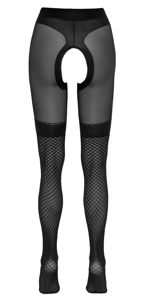 Schwarze Strumpfhose ouvert mit Netz-Overknees und blickdichtem Höschen von Cottelli – Ansicht 6
