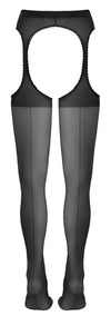 Schwarze Straps-Strumpfhose mit Ziernaht und verstärktem Höschenteil von Cottelli – Ansicht 7
