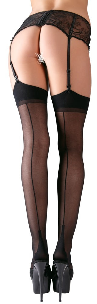 Schwarze seidige Straps-Strümpfe mit Ziernaht und Hochferse 15 den von Cottelli – Ansicht 2